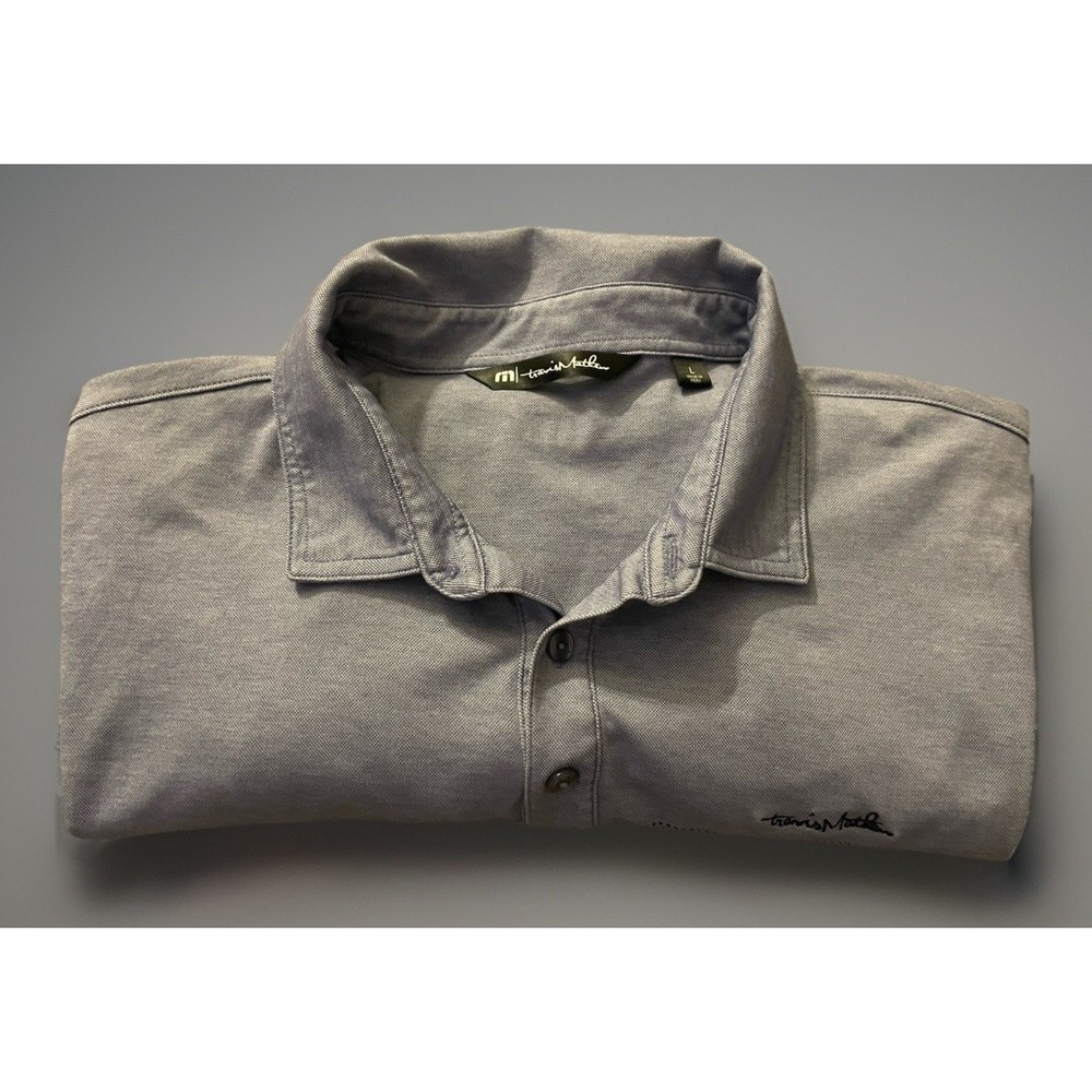 Travis Mathew Short Sleeve Polo Shirt Blue Black Colorblock Logo Large JBHS - Picture 9 of 9